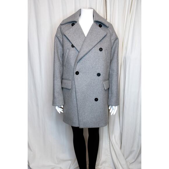 SURFACE TO AIR "Maple" Wool Grey Cocoon Oversized Pea Coat EU 36 - Picture 2 of 12
